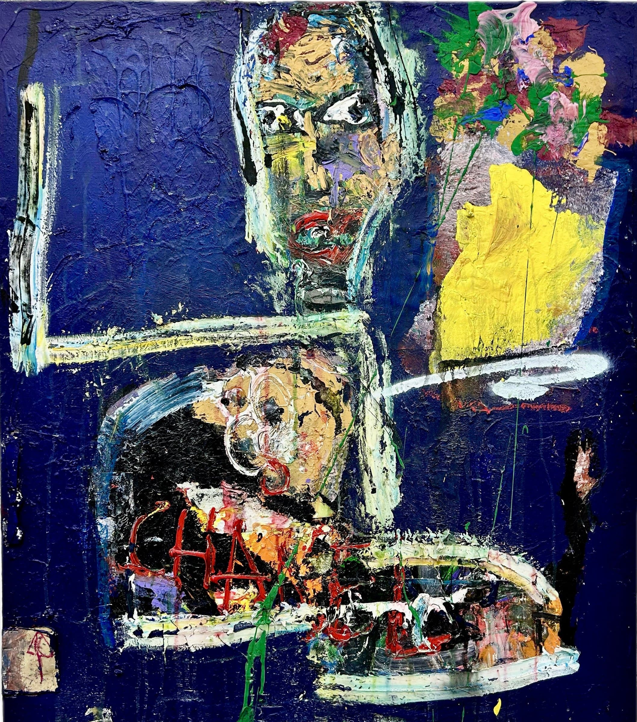 Girl with Flowers and a Dog