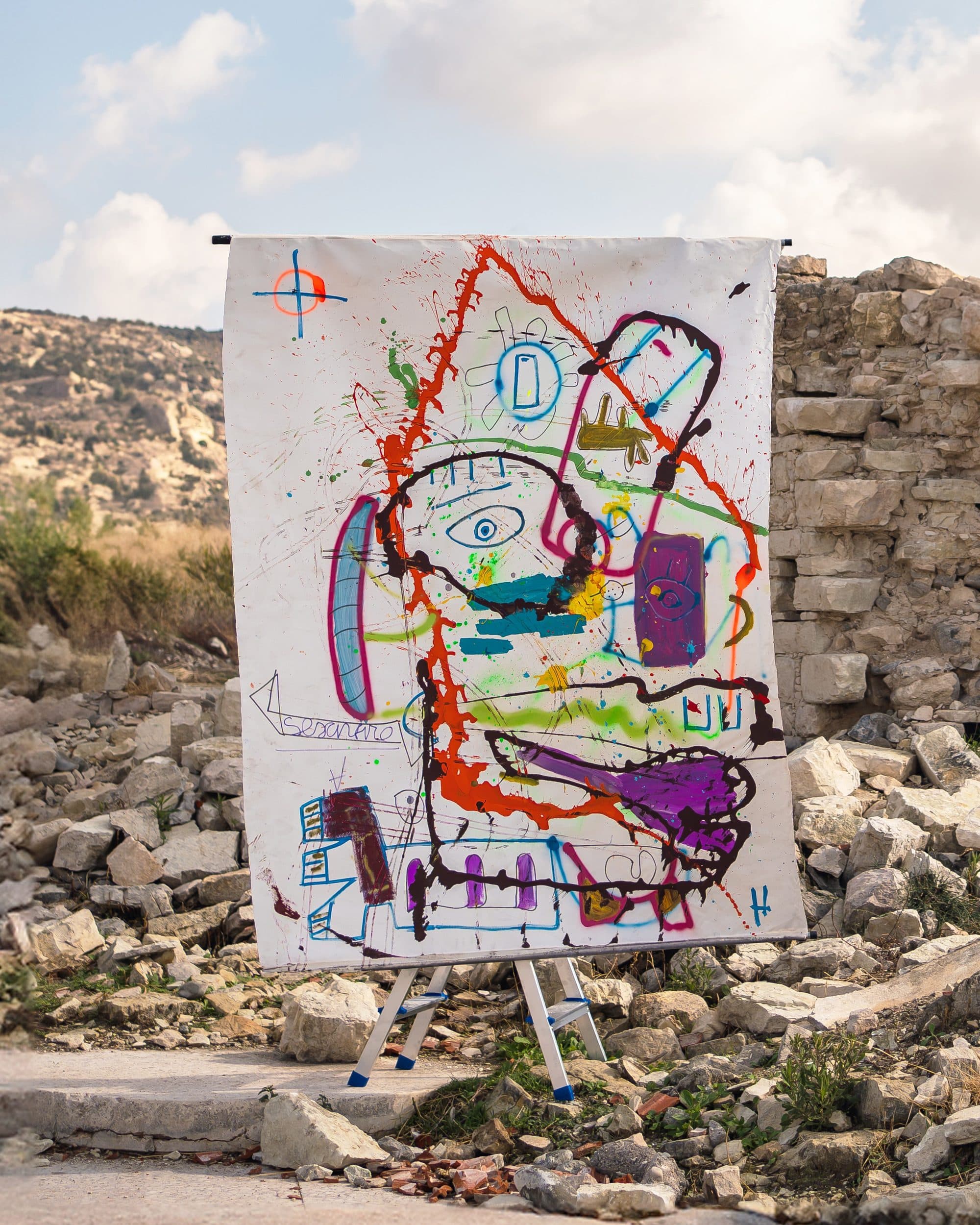 Work staged in a real ruin
